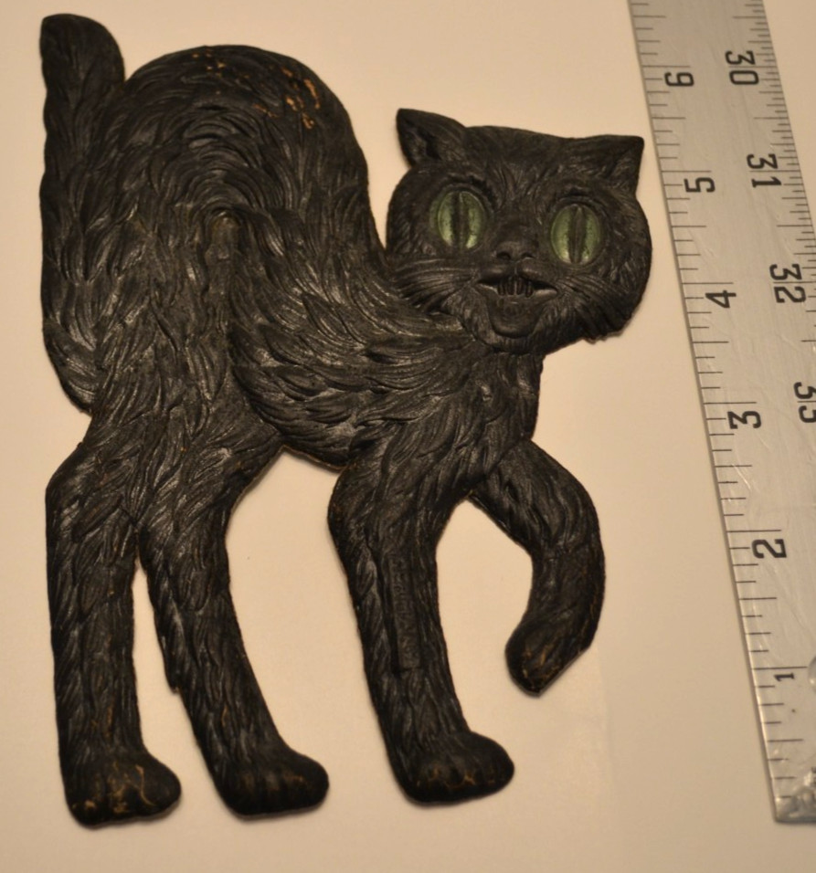 German Vintage/Antique Black Cat Embossed Die Cut Halloween Decoration German Vintage/Antique Black Cat Embossed Die Cut Halloween Decoration