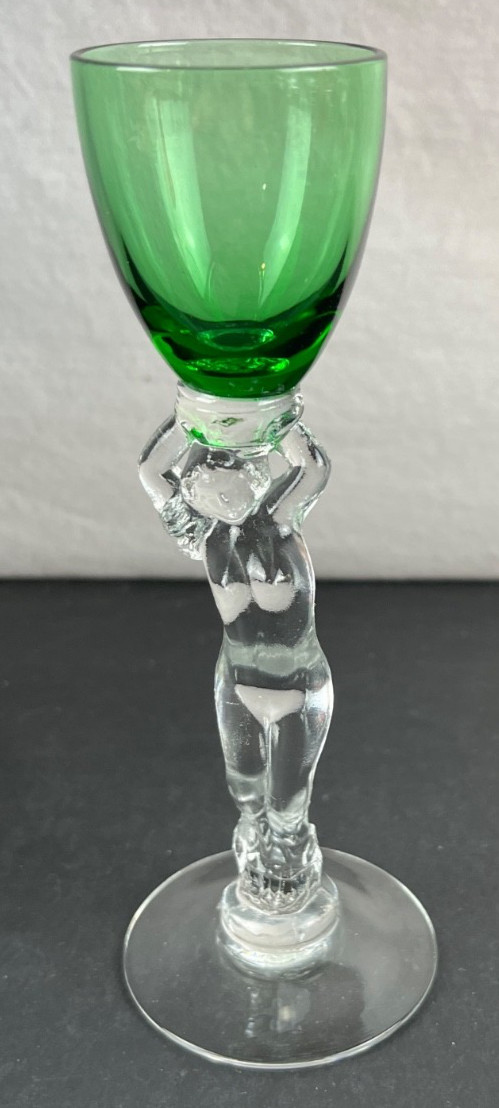 Vtg Cambridge Statuesque Nude Stemware BrandyGlass Emerald Green 6\