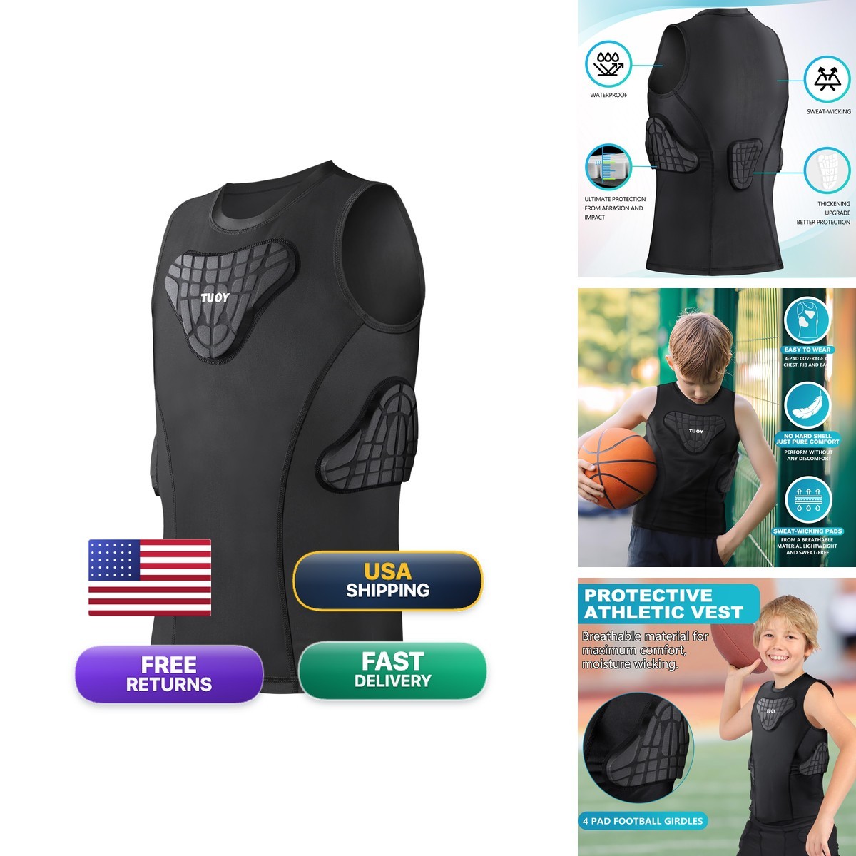TUOY 862-Vest-B-YXL Youth Padded Rib Protector Compression Shirt TUOY 862-Vest-B-YXL Youth Padded Rib Protector Compression Shirt