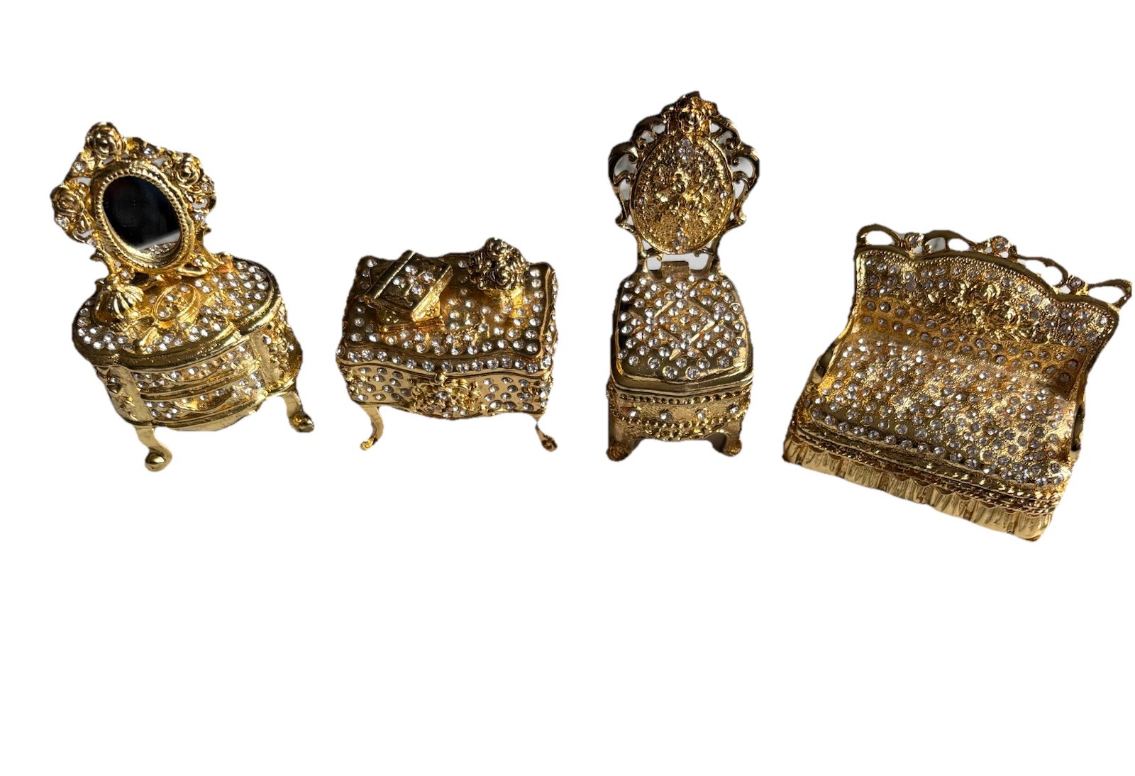 Vintage Qifu Hinged Trinket Boxes Enameled Rhinestones