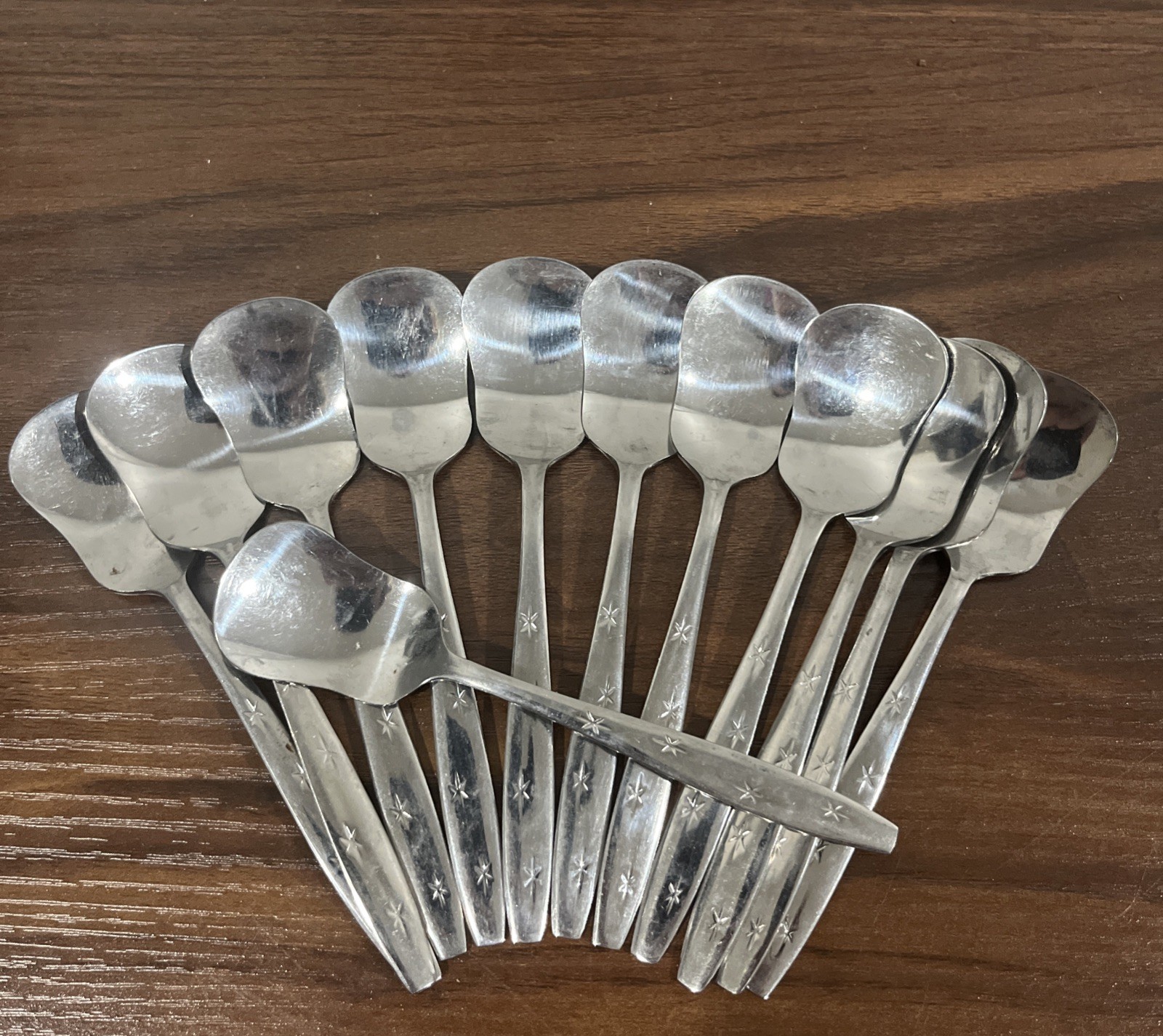 VTG Atomic Starburst Set 12 Ice Cream Spade Sugar Spoon Stainless Steel Japan 