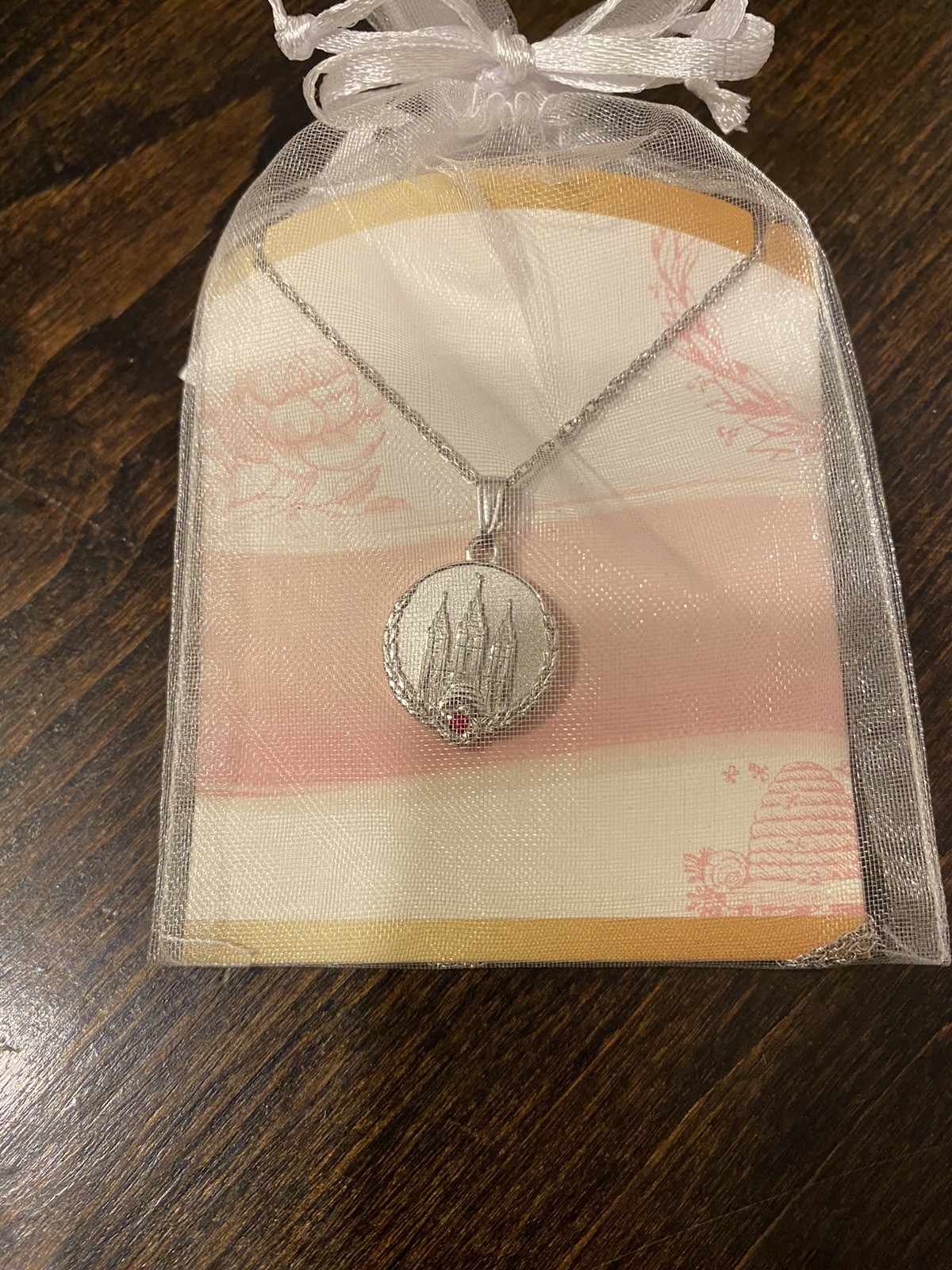 LDS Young Women Personal Progress Temple Medallion Womanhood Necklace Red Stone
