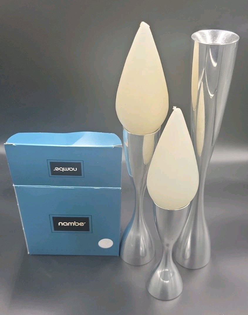 SET OF 3 NAMBE STUDIO CANDLESTICKS 2 Teardrop Candles White 6029,6030,6031 c1994 SET OF 3 NAMBE STUDIO CANDLESTICKS 2 Teardrop Candles White 6029,6030,6031 c1994