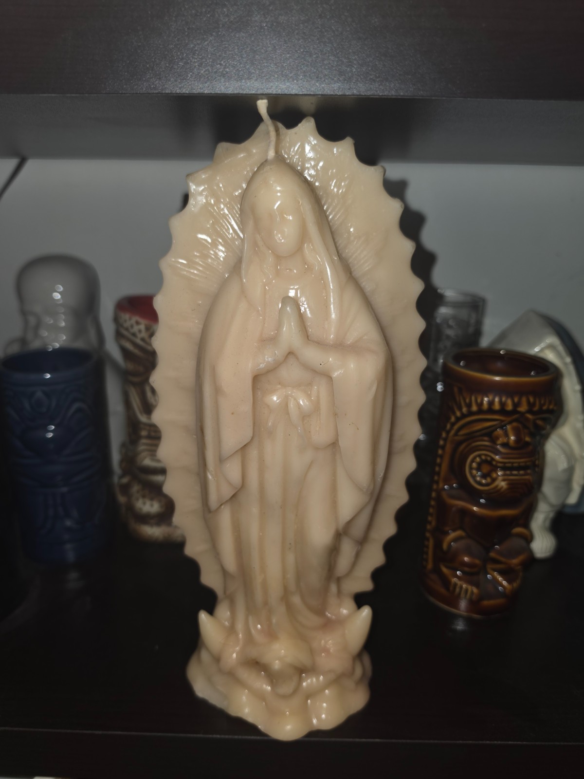 Vintage Virgin Mary of Guadalupe Wax Figural Candle 11\