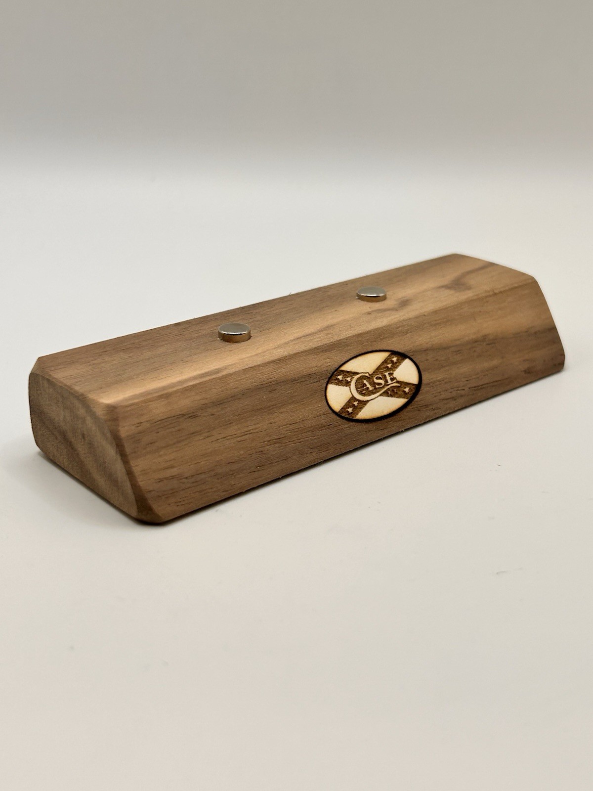 Handmade Walnut Wood Knife Display Stand w/ Birch Case XX Shield Magnetic Holder