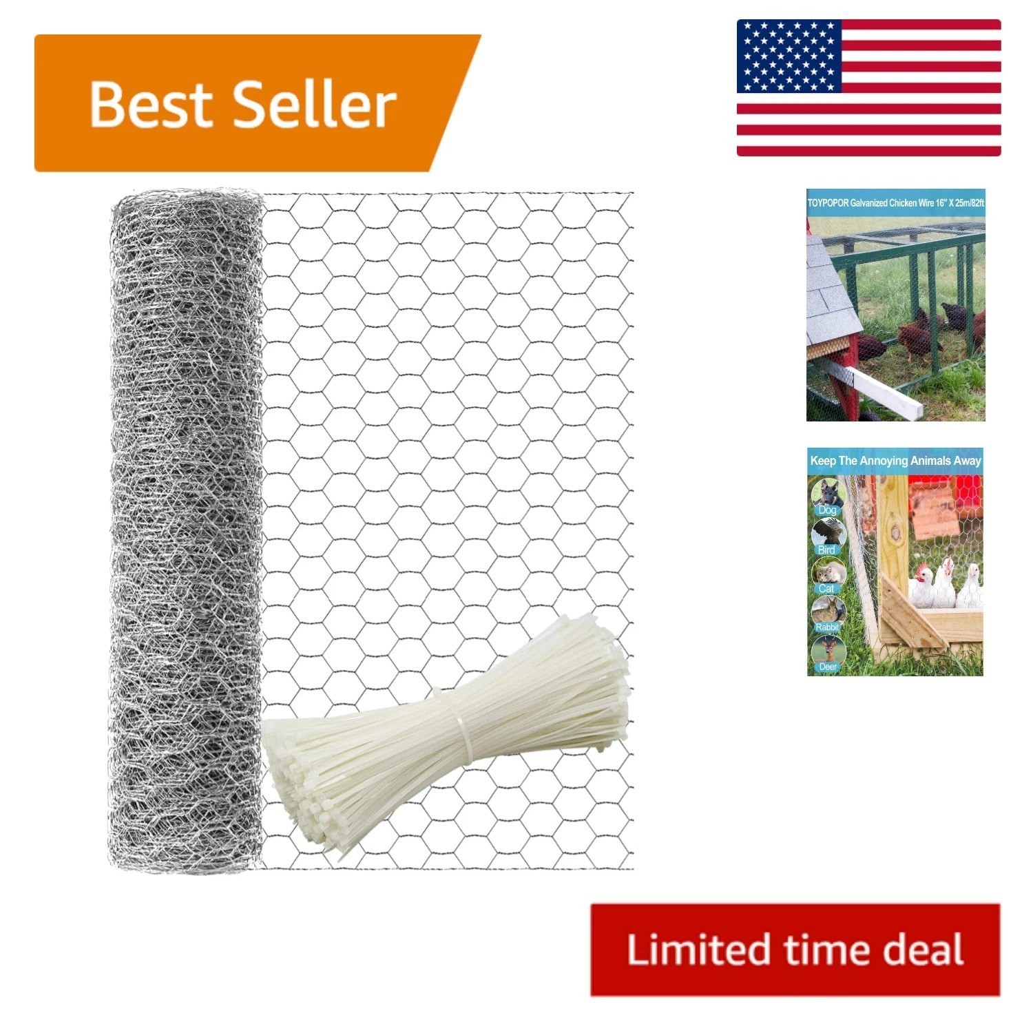 82ft Galvanized Chicken Wire - Perfect for Garden Fencing & Livestock Safety