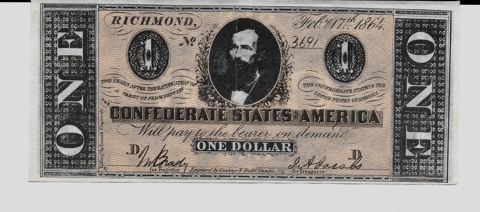 1962 Civil War News A&BC Trading Card ONE DOLLAR 3691 excellent condition 1962 Civil War News A&BC Trading Card ONE DOLLAR 3691 excellent condition