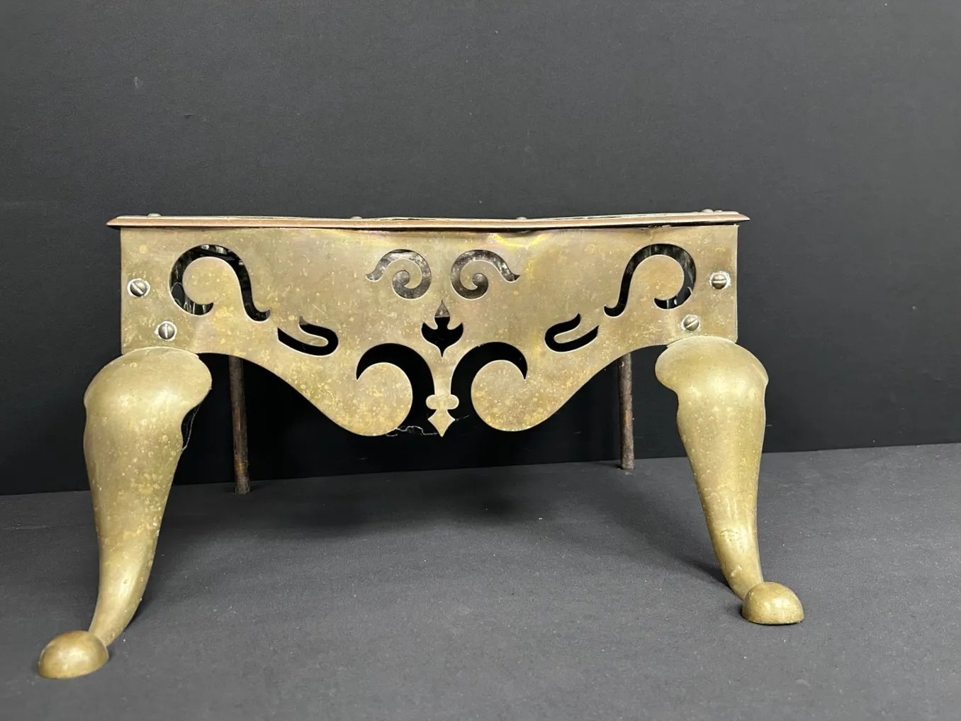 Antique Brass Footman Stool Fireplace Bench
