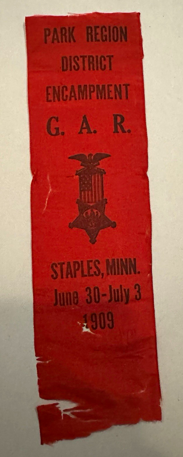 G.A.R. Park Region District Encampment Ribbon, Staples MN June 30-July 3 1909 G.A.R. Park Region District Encampment Ribbon, Staples MN June 30-July 3 1909