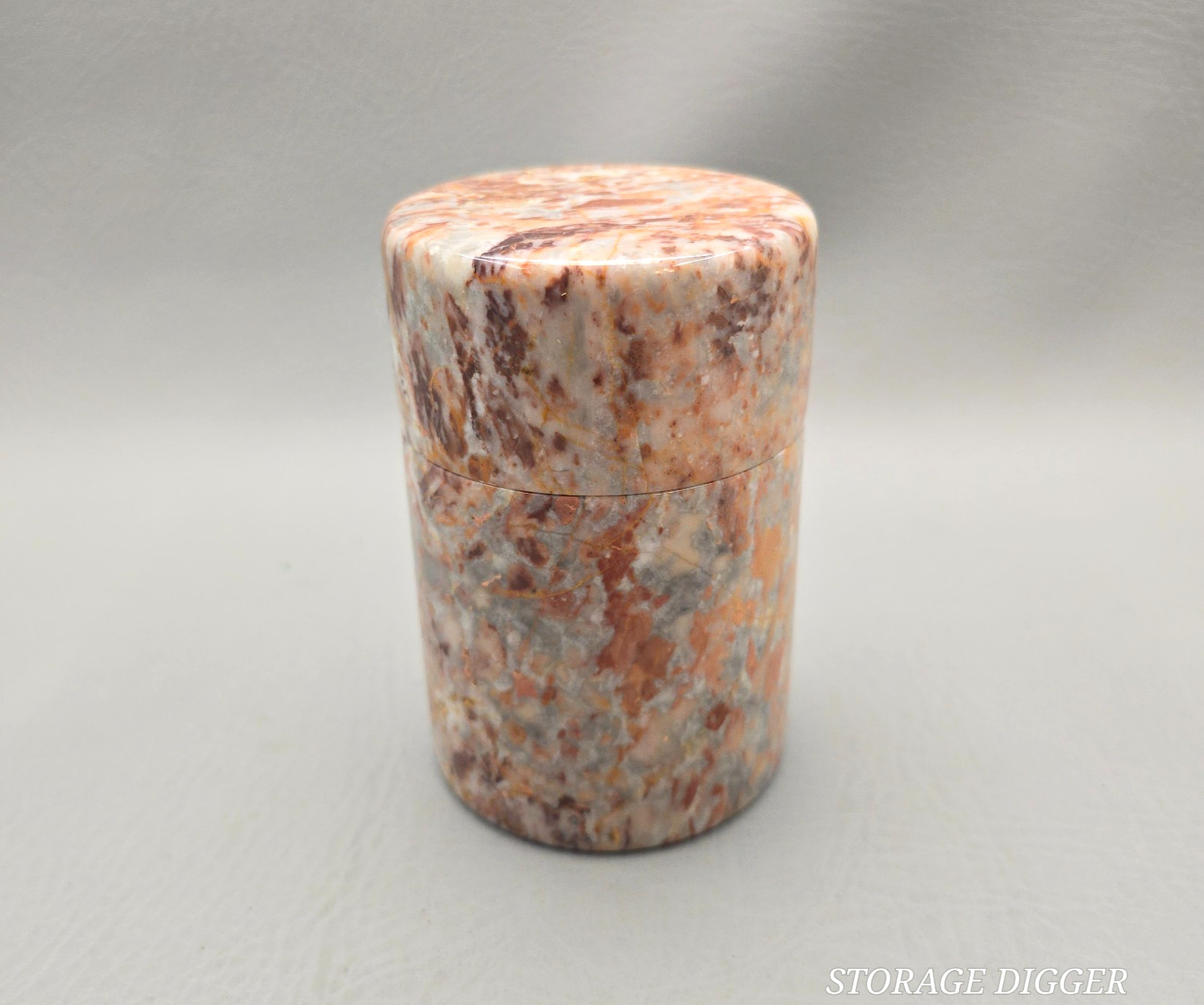 VTG Solid Marble Round Cylinder Shape Canister Trinket Storage Box w/ Lid 5\