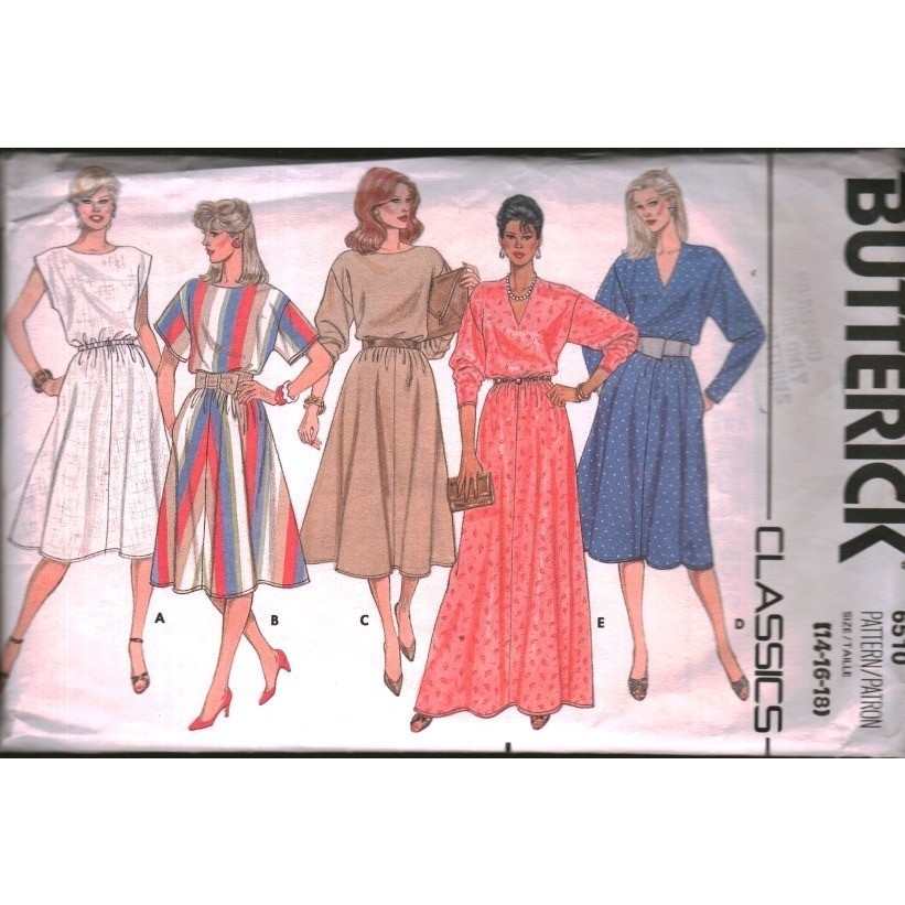 Butterick 6510 Classics Misses Dress Sewing Pattern Size 14-16-18 Vintage 80s
