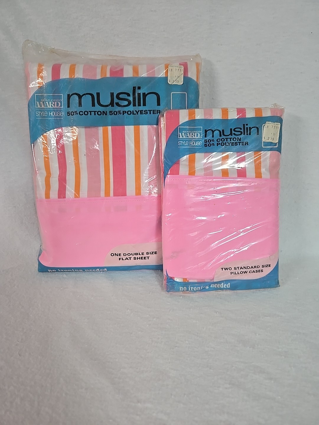 Montgomery Wards Style House Muslin Sheet NEW Pink And Orange Stripe