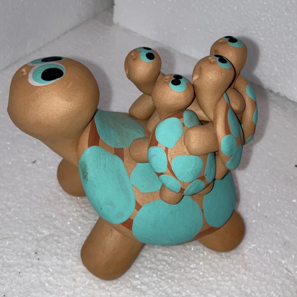 Turtle Story Teller Signed Clay Handmade Art Pottery Sculpture Vintage 1990s