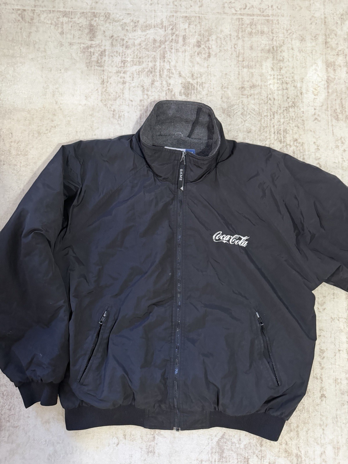 Coca-Cola Black Full Zip Fleece Lined Jacket, Size XL Soda Theme
