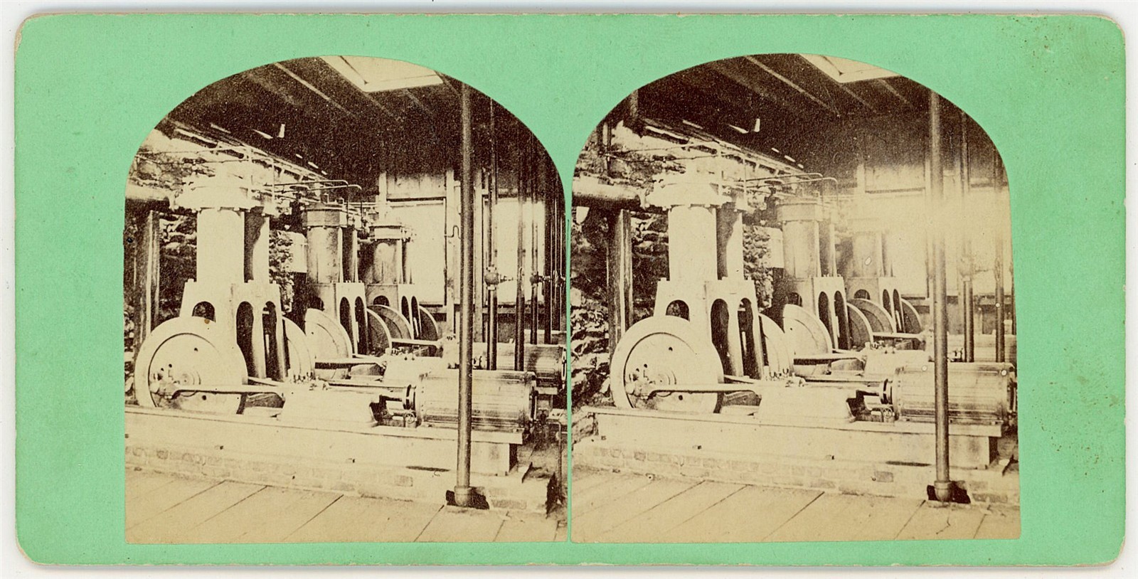 MASSACHUSETTS STEREOVIEW - Hoosac Tunnel - Air Compressor Machinery - 1870s