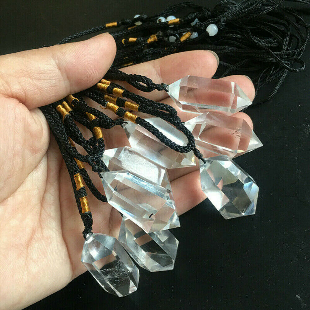 1/ 3PCS Natural Clear Crystal Quartz Point Healing Pendant Reiki Chakra Necklace