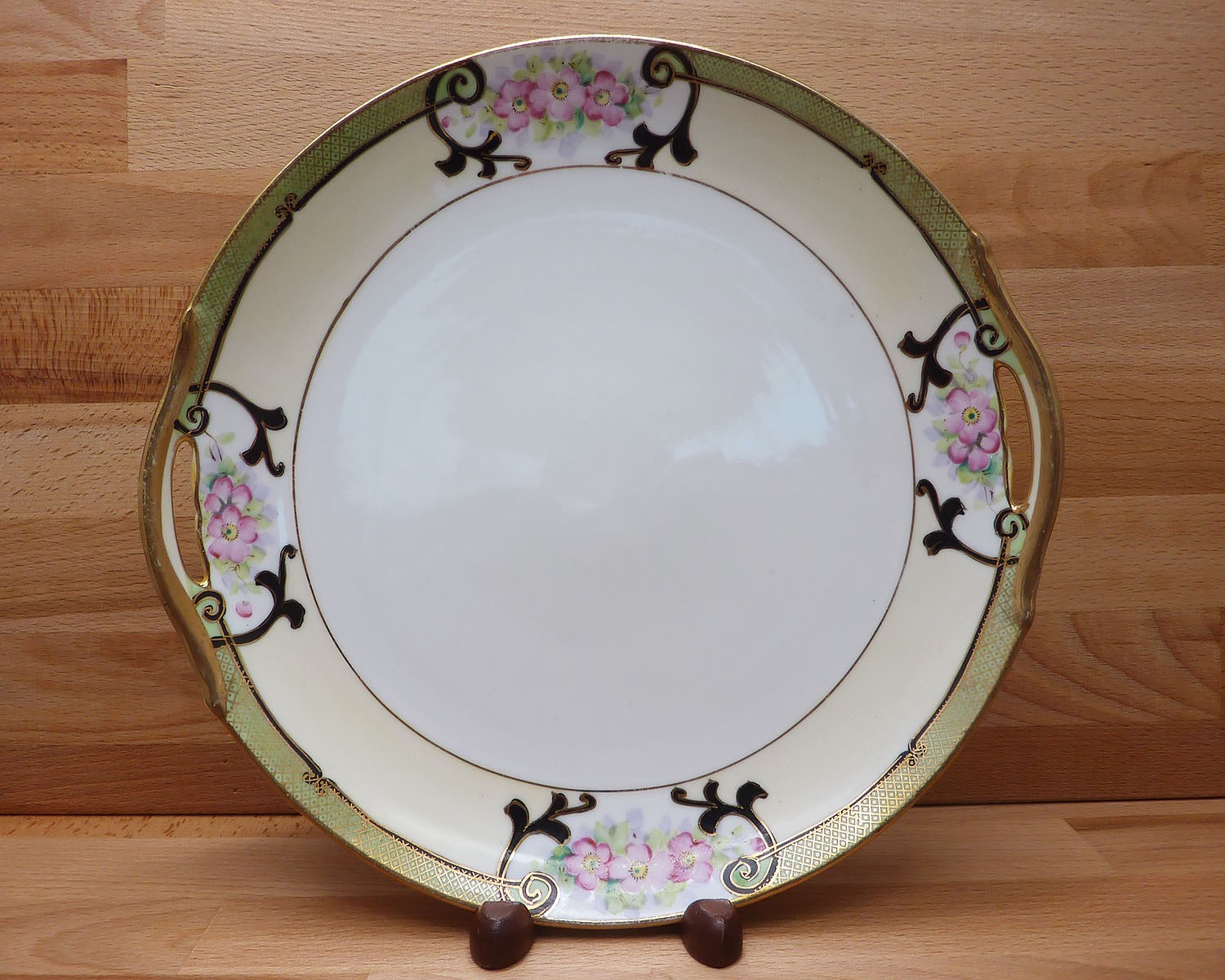 Antique 1911-21 Morimura Bros Nippon Double Handle Porcelain Plate Hand Painted
