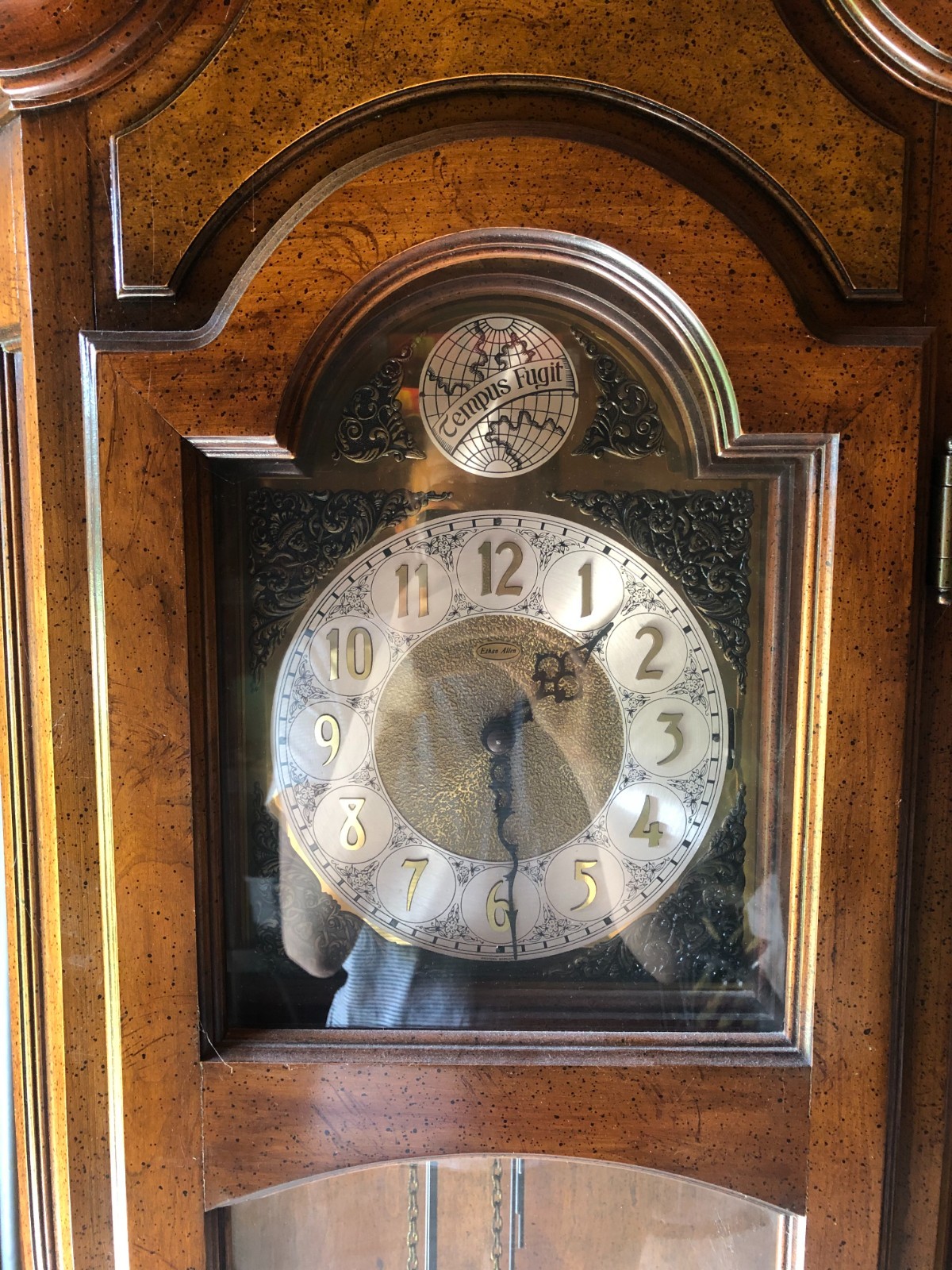 Vintage Ethan Allen Grandfather Floor Clock Tempus Fugit Chime