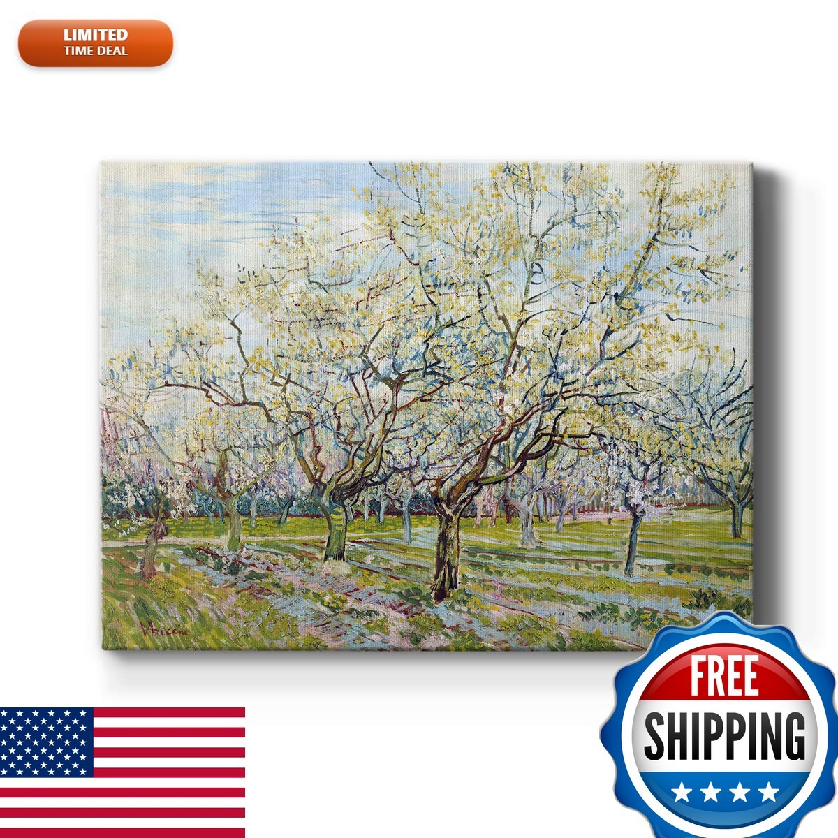 Renditions Gallery The White Orchard by Vincent Van Gogh Canvas 36x48 in