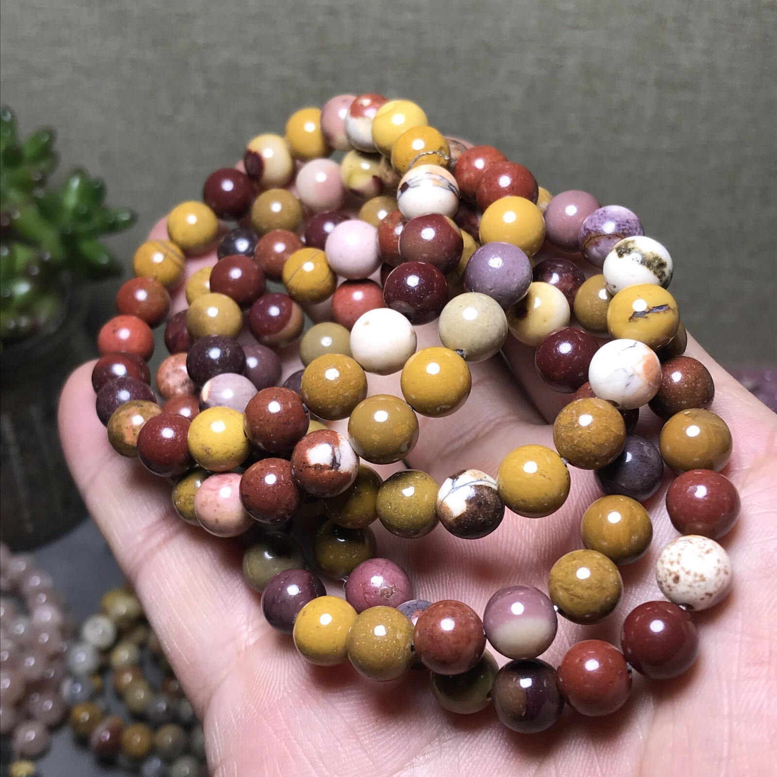5Pcs Wholesal Natural Polish egg yolk stone bracelets Crystal ball sphere 8mm