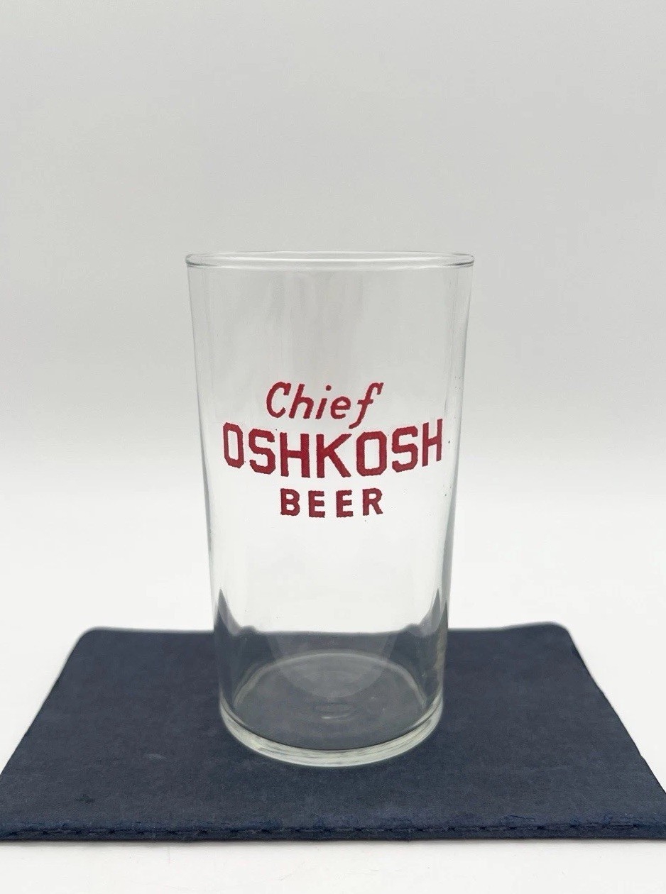 Vintage Chief Oshkosh Beer Glass Wisconsin Brewery Advertising Barware