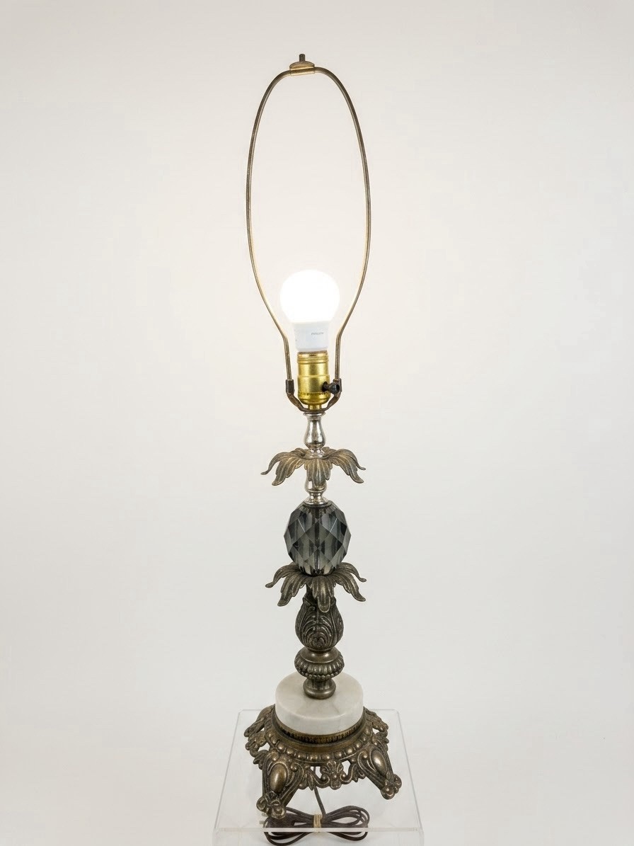 Vintage 1970s Hollywood Regency Marble & Brass Lamp Base - Accurate Casting Co.