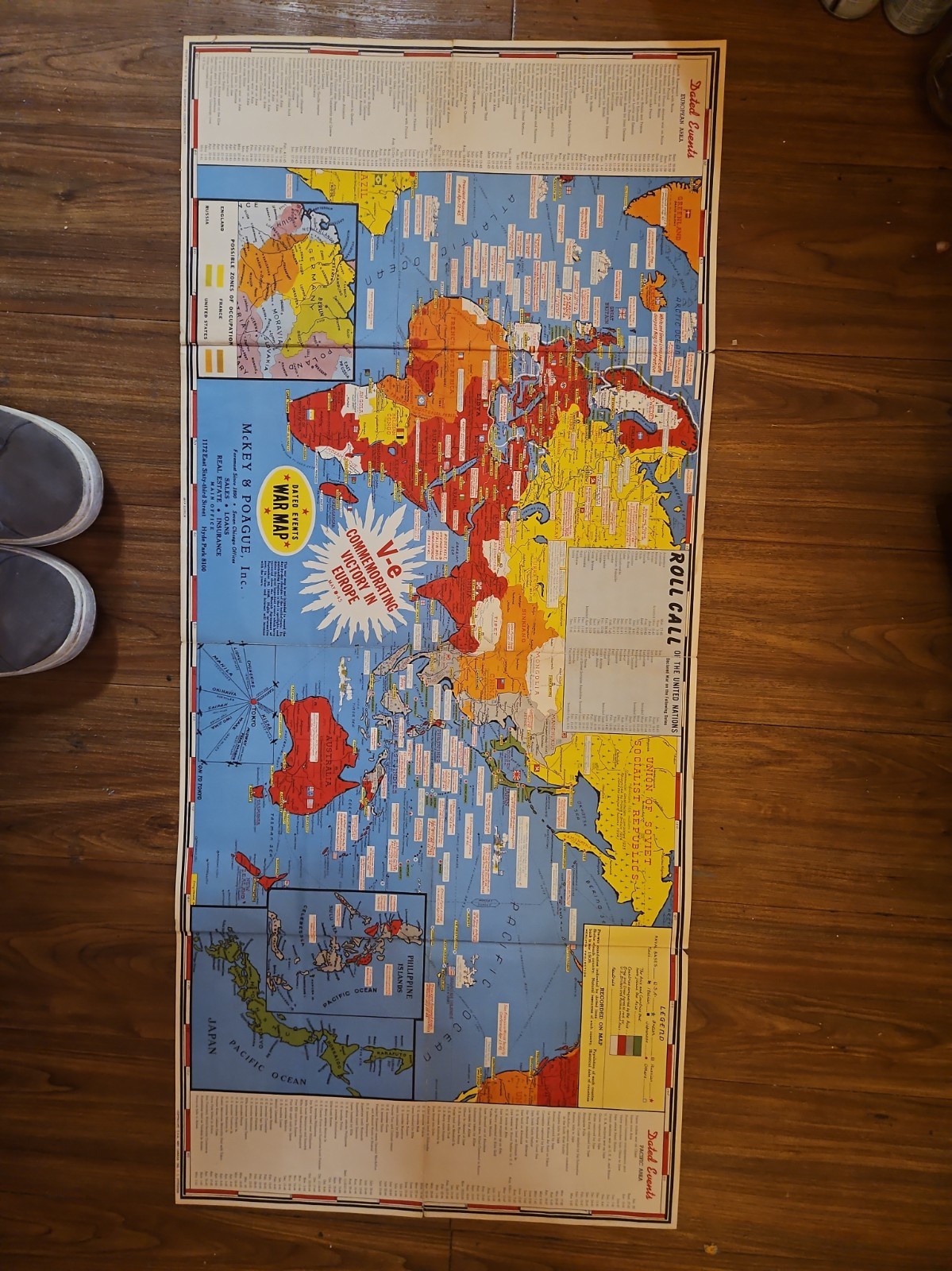 Vintage McKey & POAGUE Dated Events War Map March 1945/26th Edition/1942
