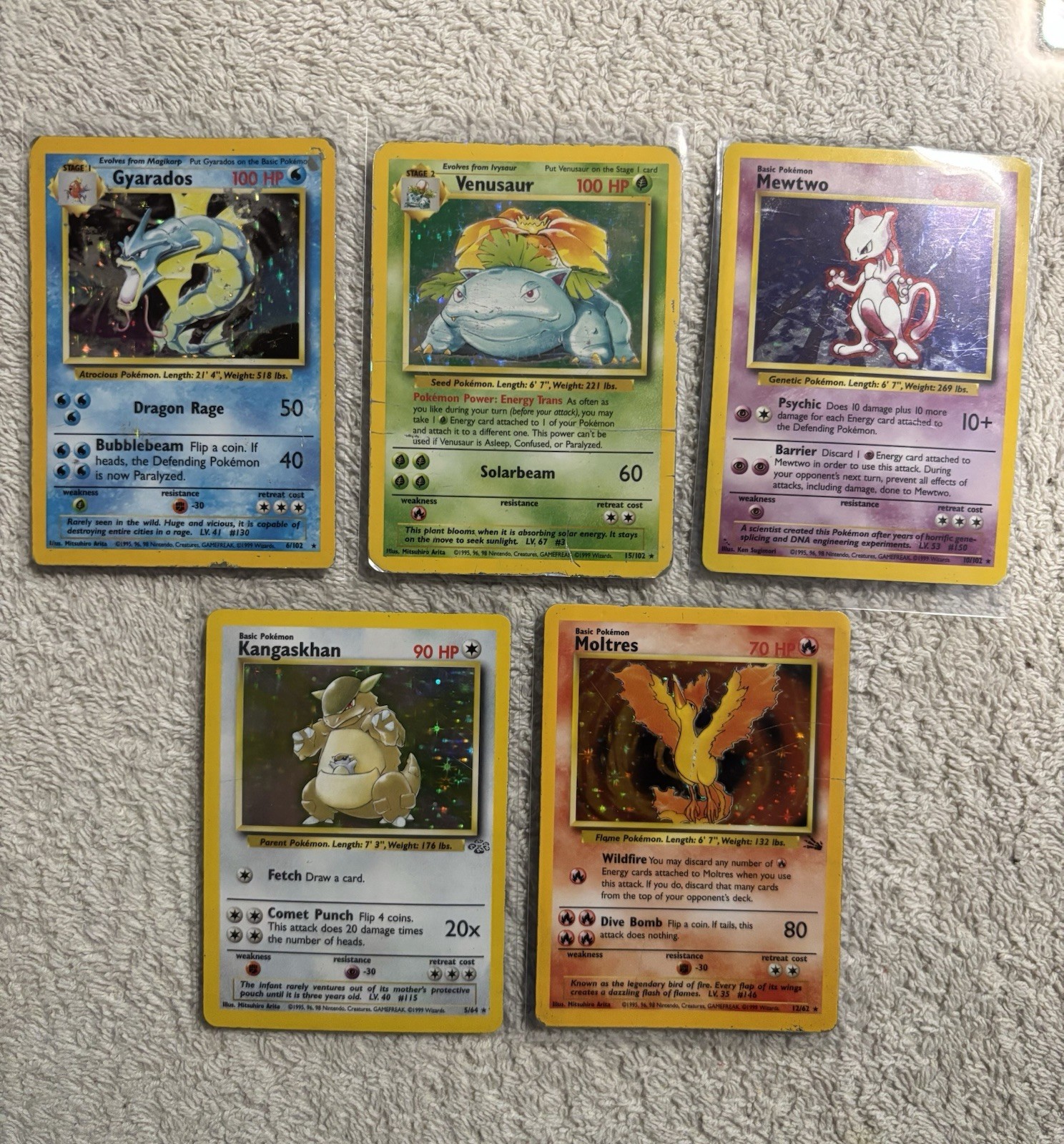 Vintage WOTC HOLO Job Lot 5x cards Base Set Venusaur Mewtwo Gyarados