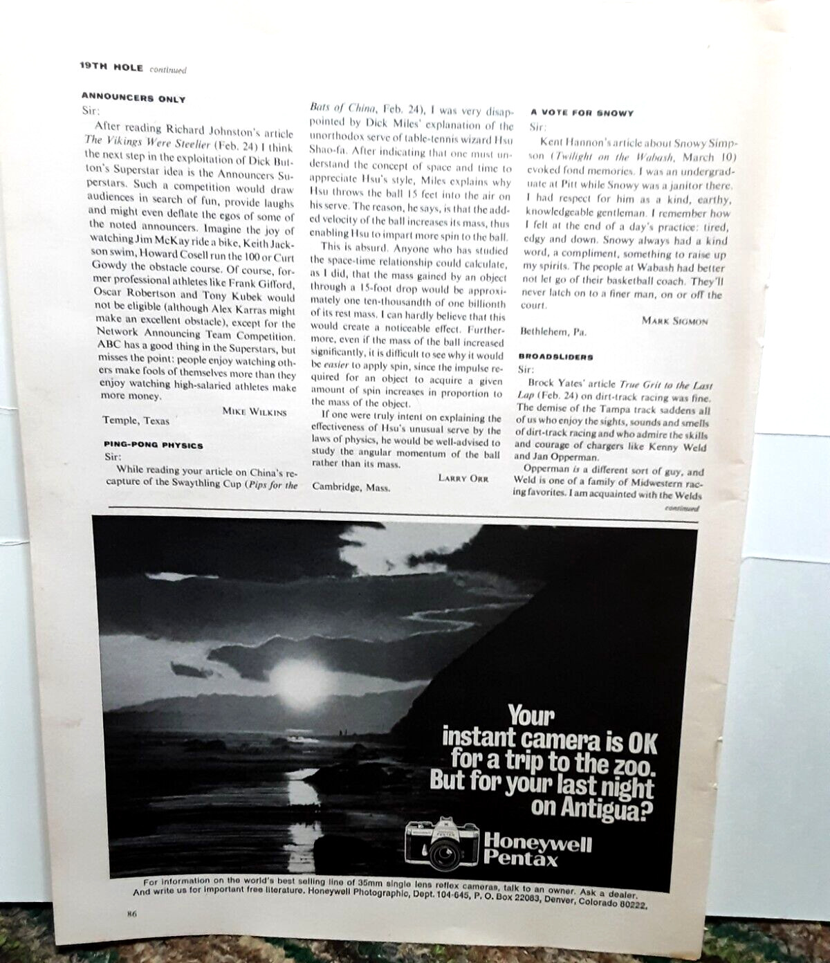 1975 Honeywell Pentax 35mm Camera Original Print Ad Vintage 70s 1975 Honeywell Pentax 35mm Camera Original Print Ad Vintage 70s