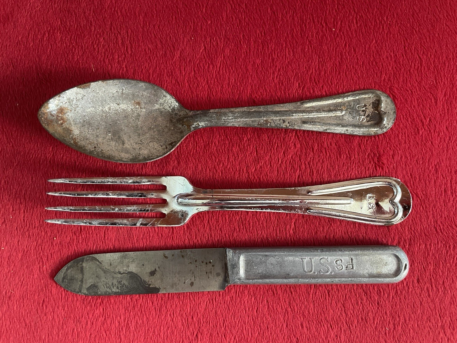 WW1 US Army Mess Kit Utensil Set Spoon Fork 1918 and Knife 1917 WW1 US Army Mess Kit Utensil Set Spoon Fork 1918 and Knife 1917
