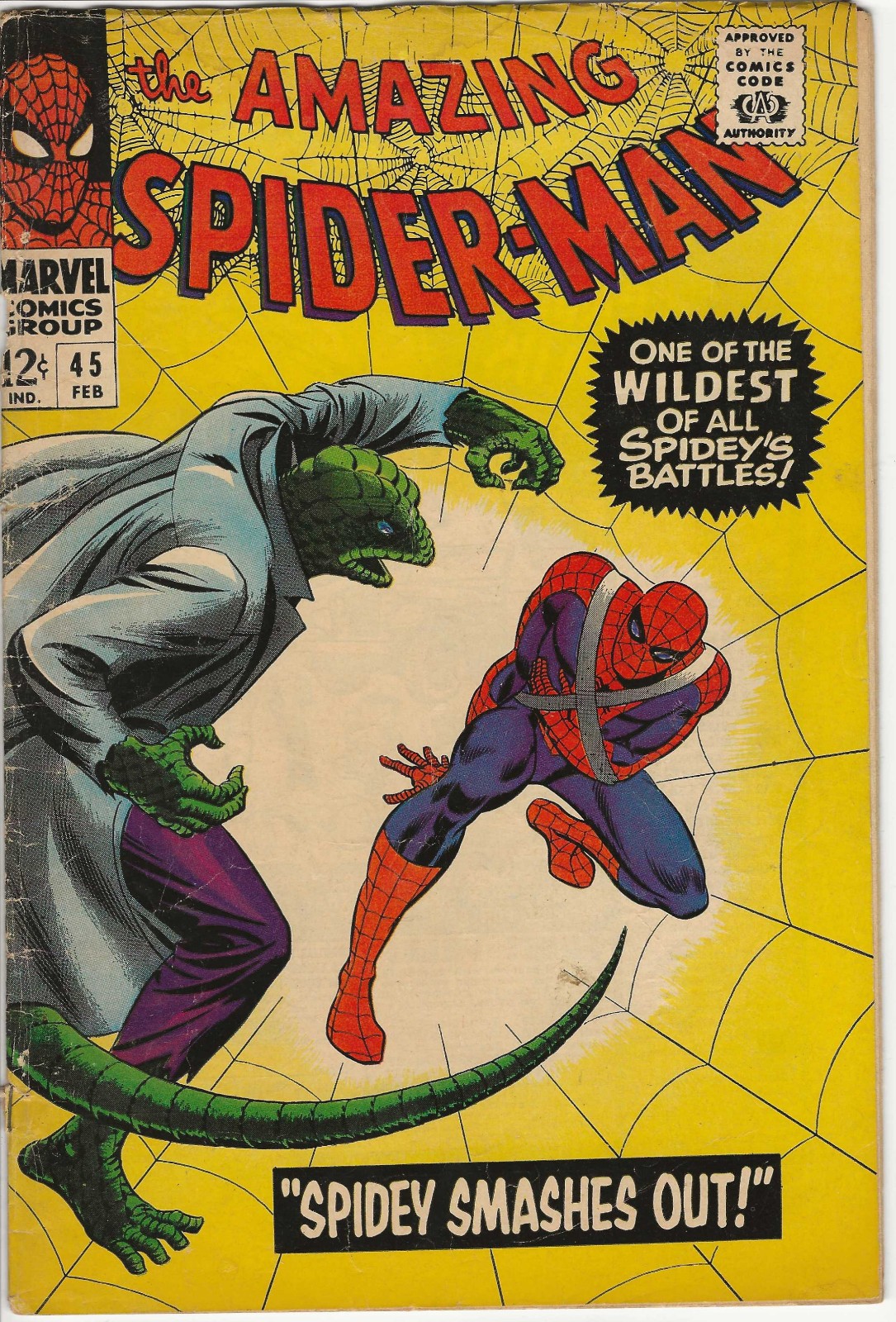 Amazing Spider-Man #45 Marvel 1967 Lizard Romita Silver Age Cover Detached Low G