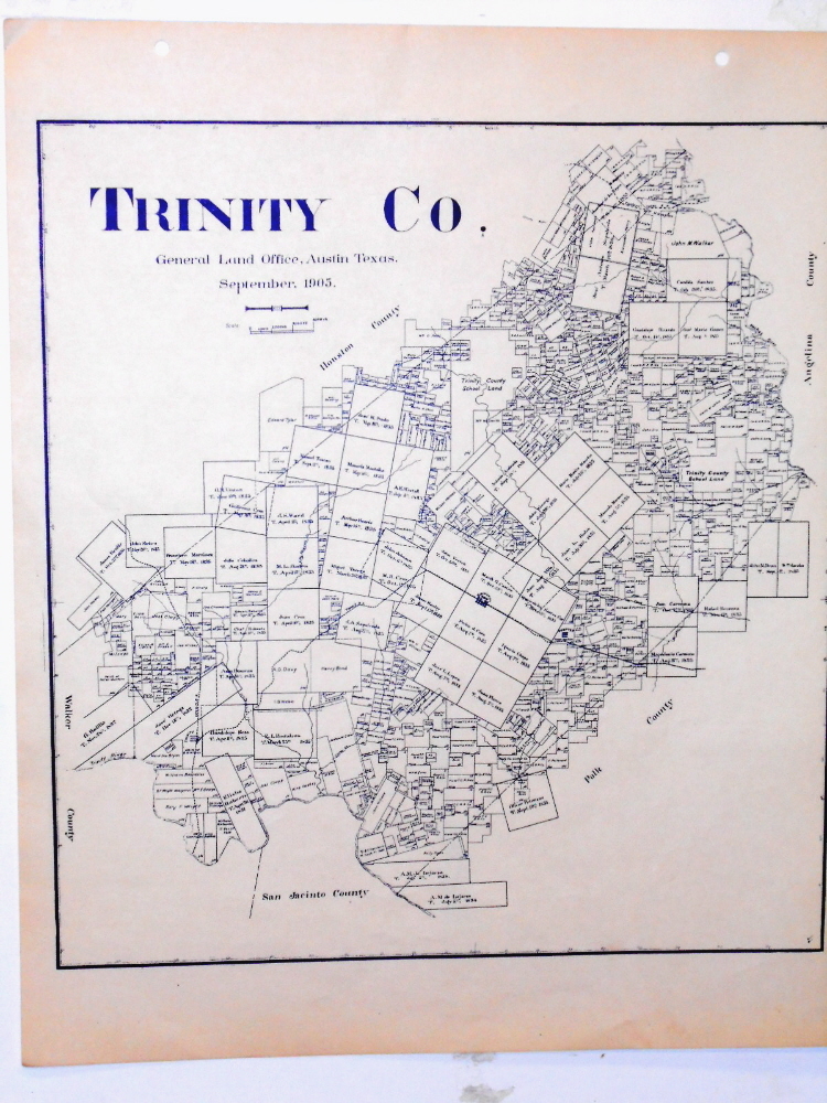 Old Trinity County Texas Land Office Owner Map Groveton Apple Springs Sumpter
