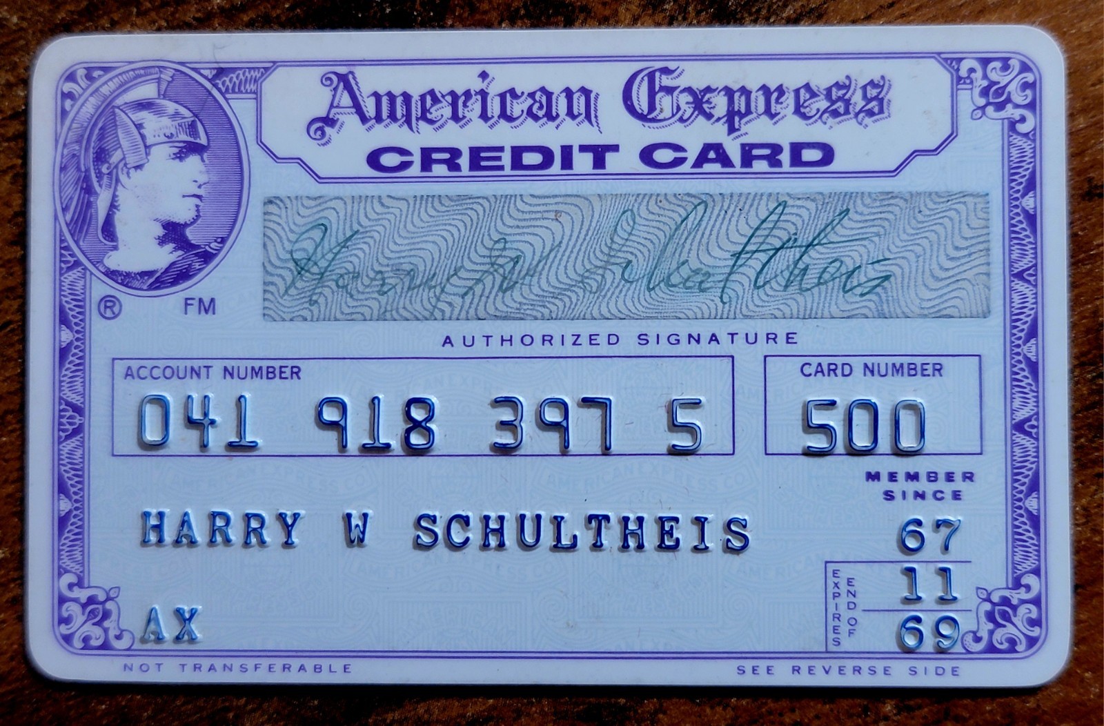 ​Vintage Purple American Express Credit Charge Card Obsolete Expired 1969 AMEX