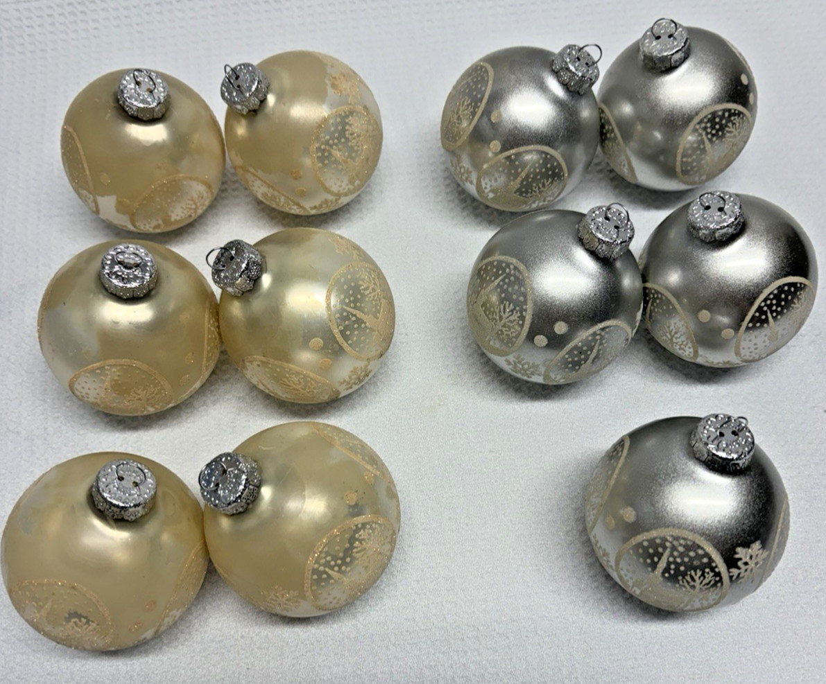 Vintage Rauch Glass Christmas Ornaments Lot 11 Satin Silver Champagne Church USA
