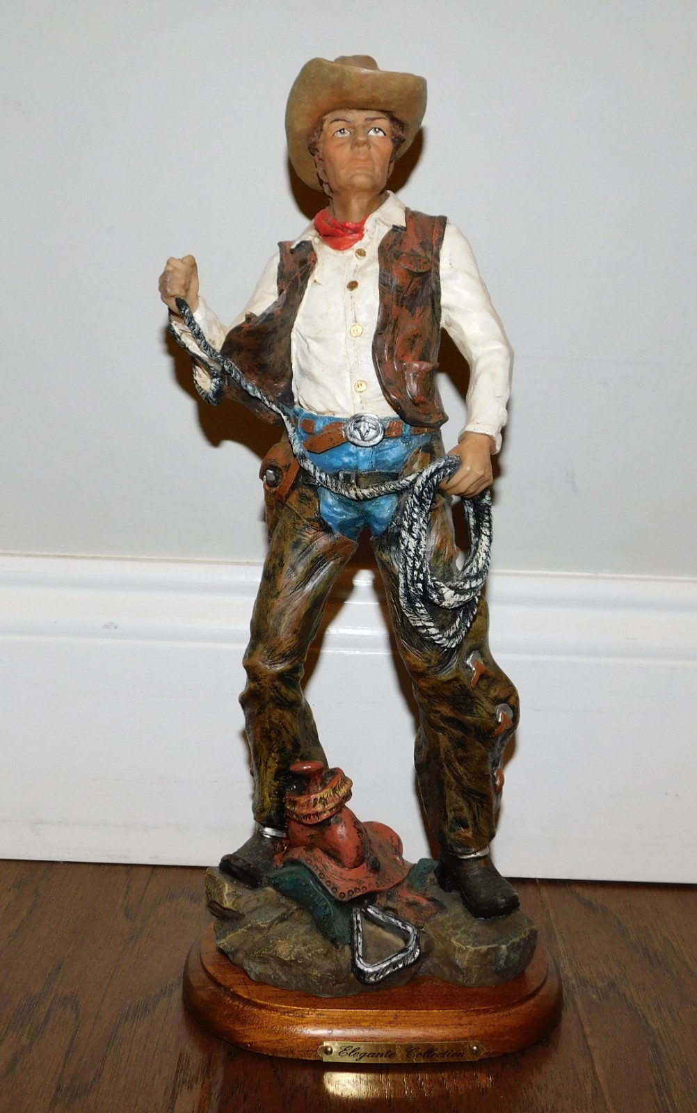 Elegante Collection Cowboy w/ Lasso Saddle Chaps Sculpture Southwestern