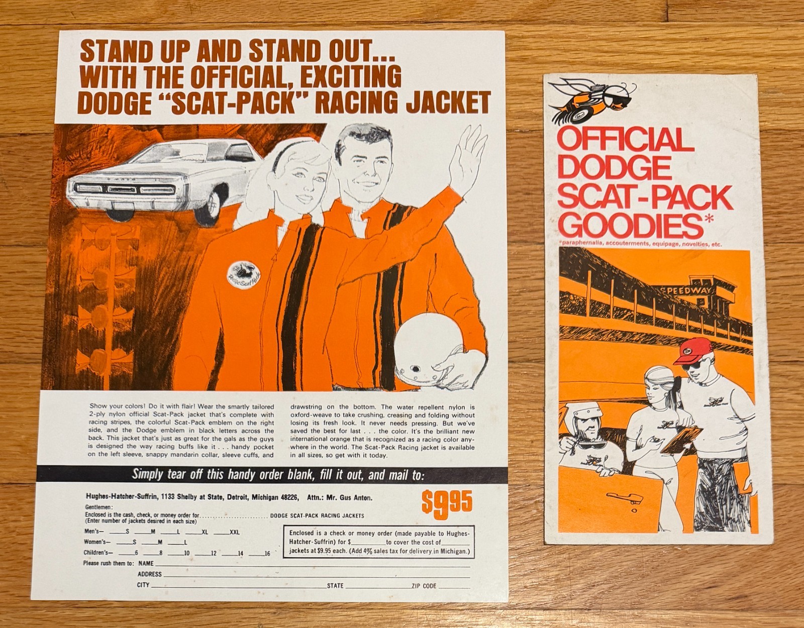 1968/1969 DODGE SCAT PACK Goodies/Racing Jacket ORDER FORMS Brochure R/T/GTS