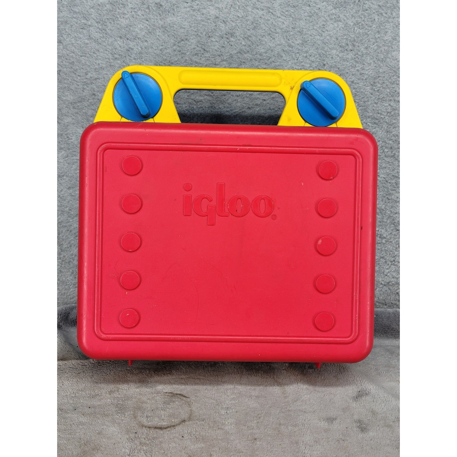 Vintage Igloo Lunch Box Red Blue Yellow Plastic Primary Colors Made in USA