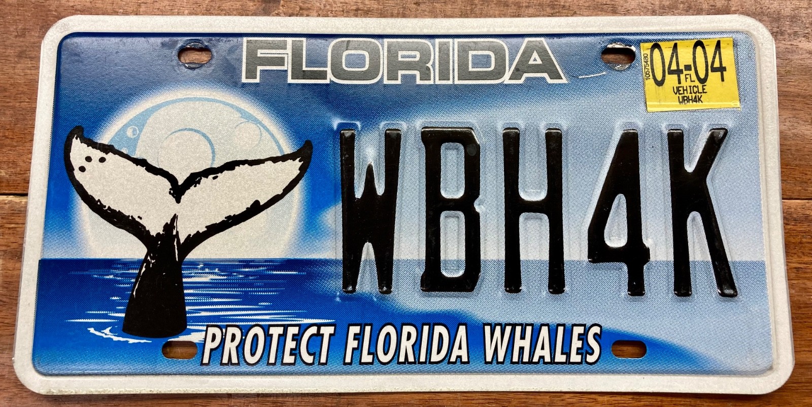 NICE, EARLY BASE PROTECT FLORIDA WHALES, SPECIAL ORDER LICENSE PLATE, WBH4K NICE, EARLY BASE PROTECT FLORIDA WHALES, SPECIAL ORDER LICENSE PLATE, WBH4K