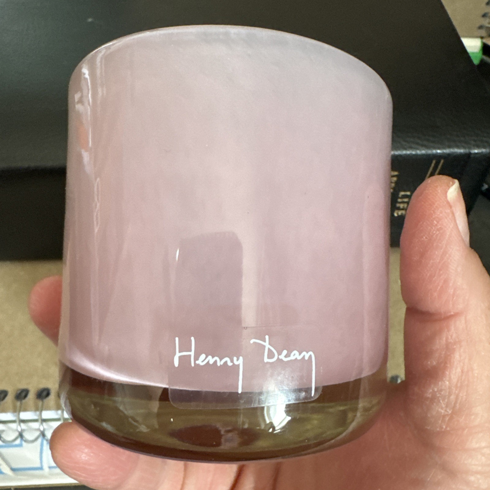Henry Dean Signed Heavy Pink Glass Votive Candle Holder Excellent Condition
