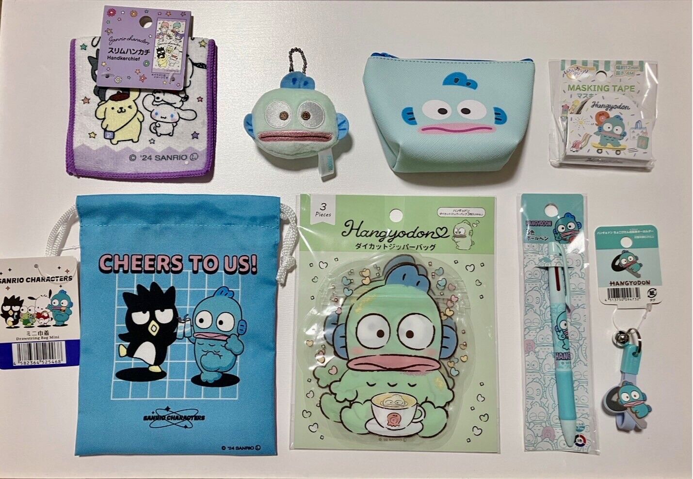 Sanrio Hangyodon items ♡Charm Purse Pen Bag Washi tape Towel handkerchief Strap
