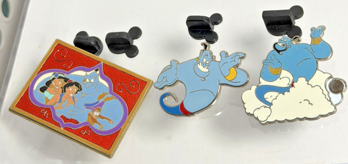 Disney Pin Lot 3 Aladdin Genie Jasmine Abu Limited Release Glitter 2006