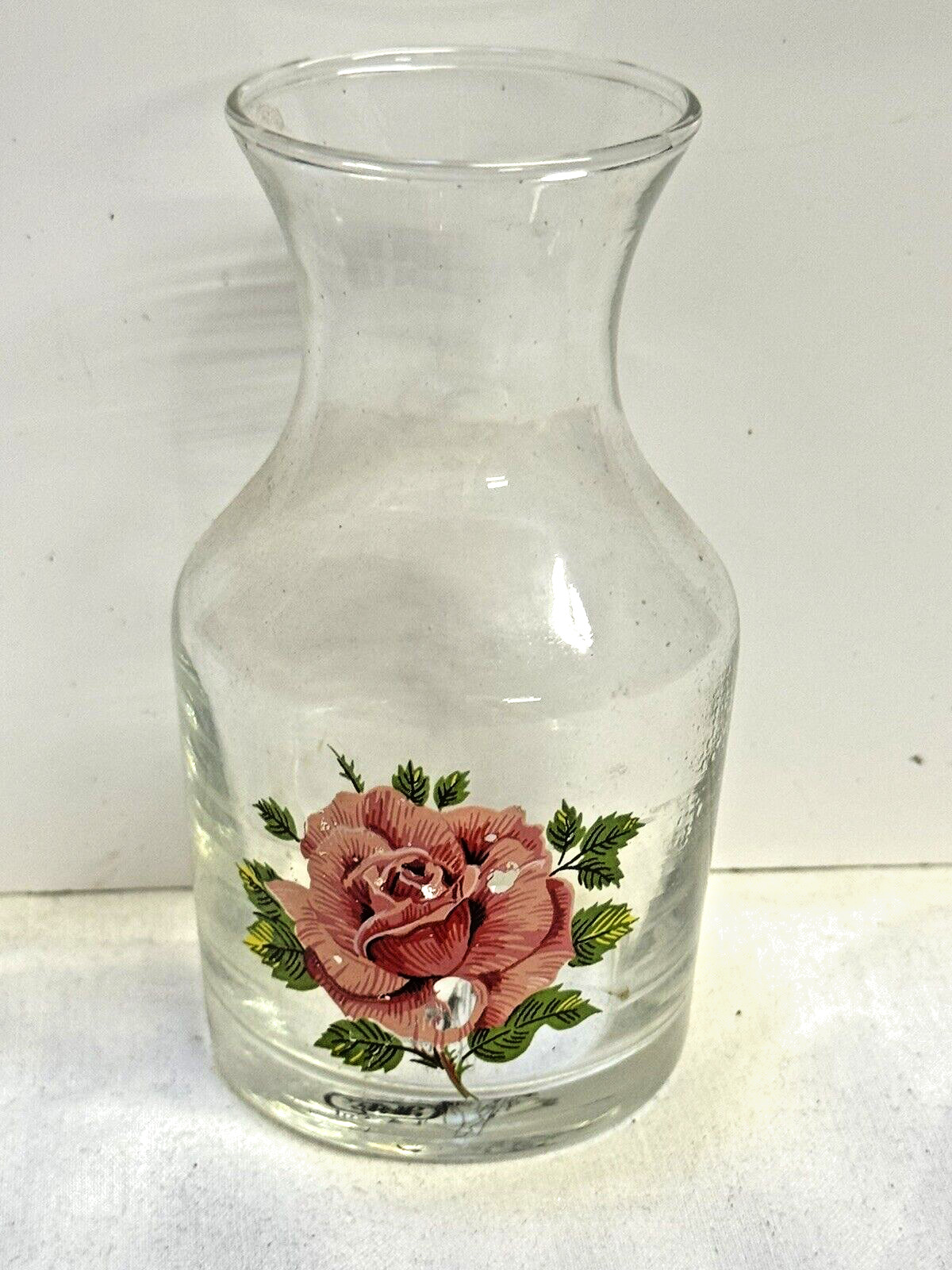 Very Collectable Miniature Glass Head Unused Vase Pink Rose 70\'s Fairy Bottom
