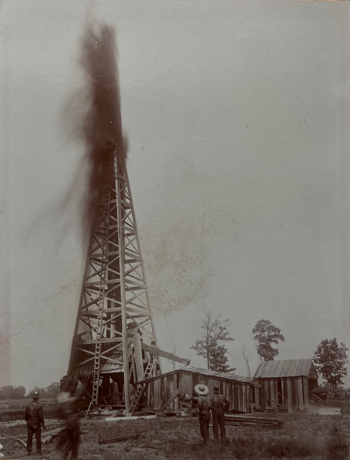Antique Indiana Oil Well Gusher Photo Daniel M Myers Montpelier IN Wood Derrick