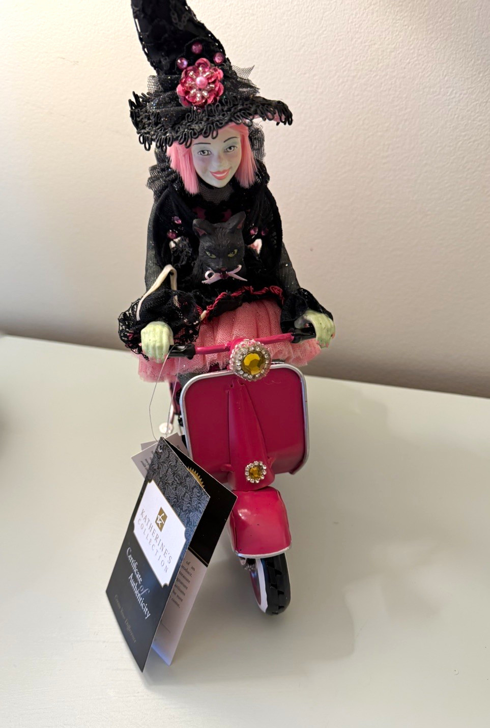 Katherine\'s Collection Rosalie on Vespa Witch Figurine Pink/Black 3D Painted