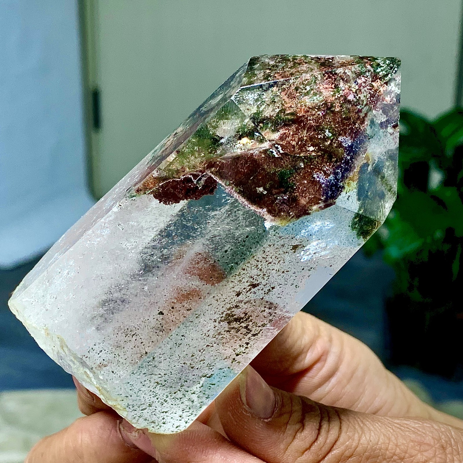 296G Natural high-quality Himalayan green ghost water crystal cluster healing