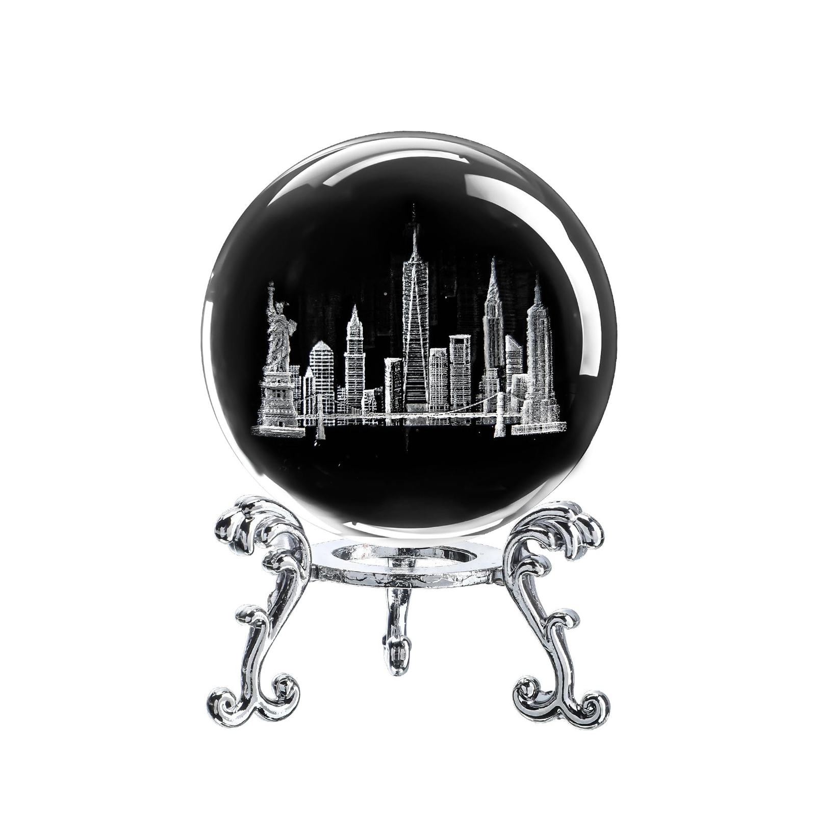 ZEERSHEE 2.3in 3D Laser Engraved American Landmarks Crystal Ball with Stand D...
