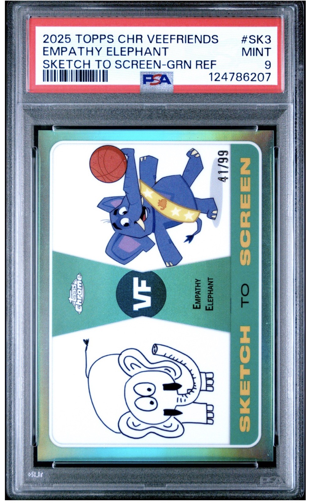 2025 VeeFriends Topps Sketch To Screen Green /99 Empathy Elephant Mint 9 Rare
