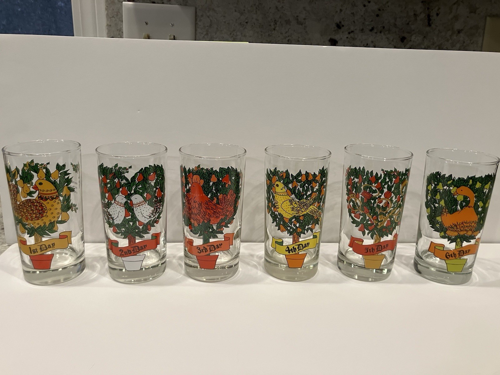 Complete Vtg Set of 12 Days of Christmas Highball Glasses by Indiana Glass Co