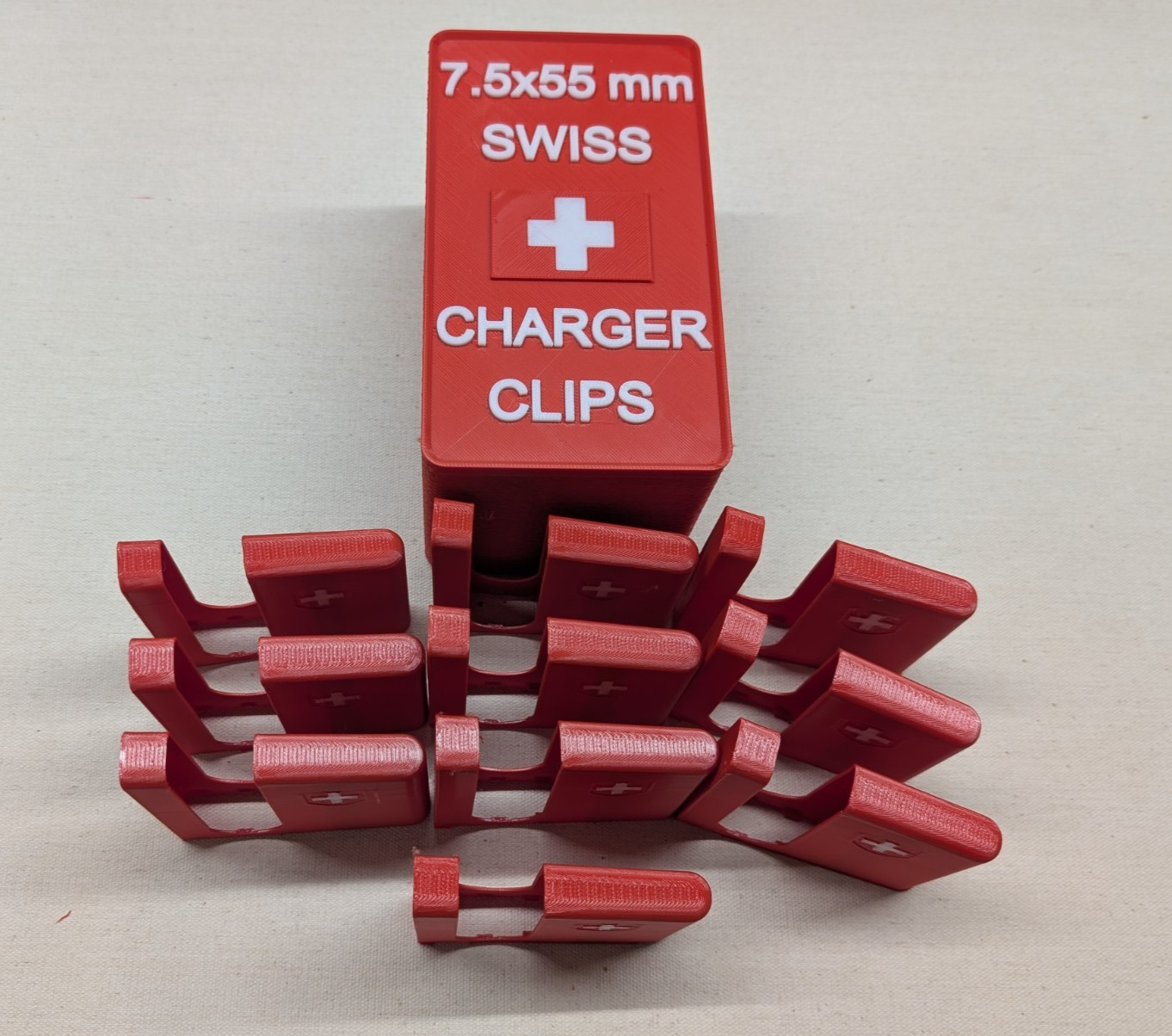 Swiss K11/K31 Charger Clip Large Storage Box & 10 Charger Clips for 7.5x55 Swiss