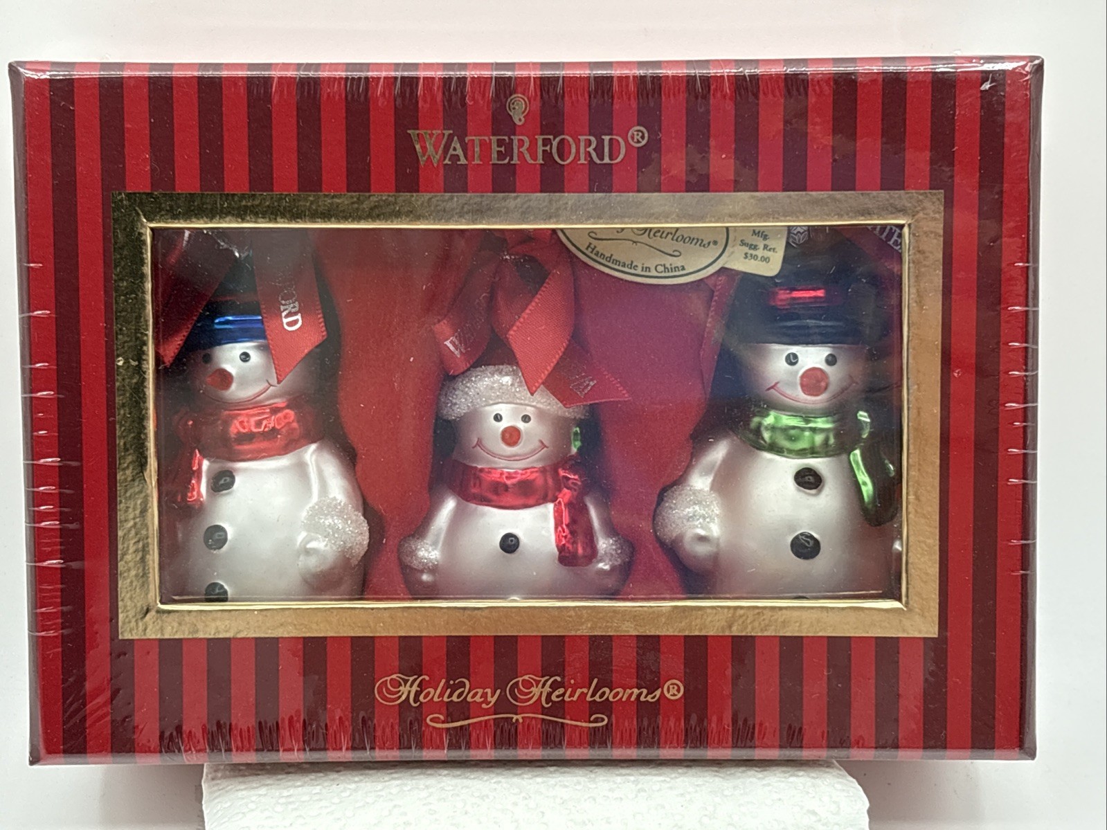Waterford Holiday Heirlooms Snowmen Blown Glass Christmas Ornament Set Mid-2000s